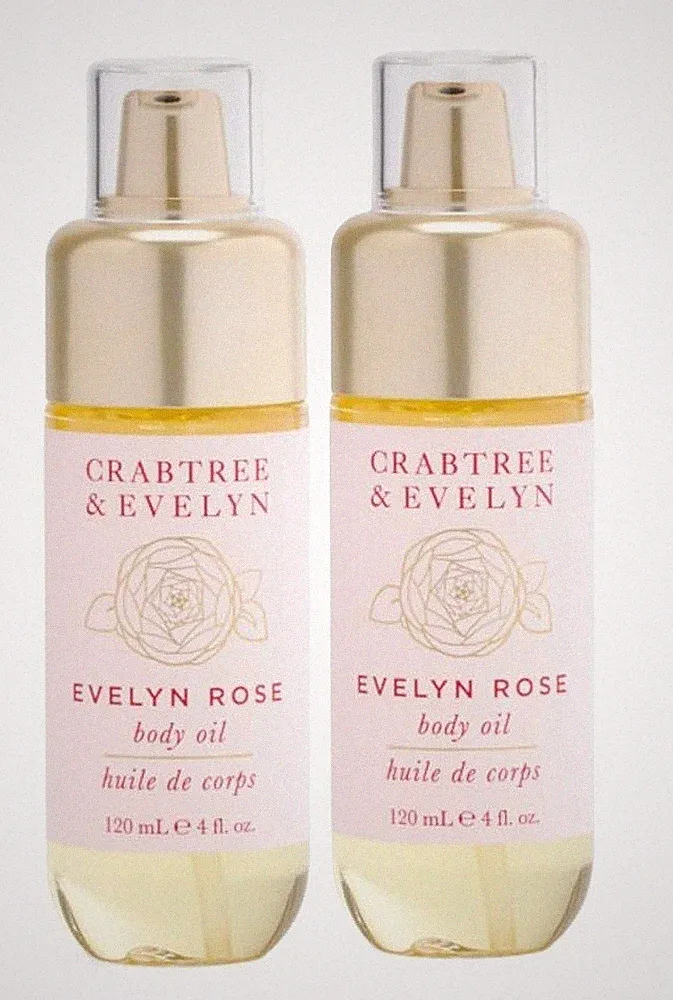 2 PC Crabtree & Evelyn EVELYN ROSE Perfumed Body Oil 2 X 4.0 FL OZ. New.No.Box