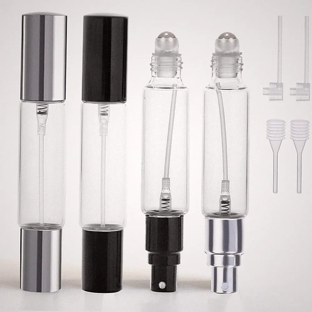 4Pack 10ml Glass Travel Perfume Bottles Dual Spray & Roller Refillable